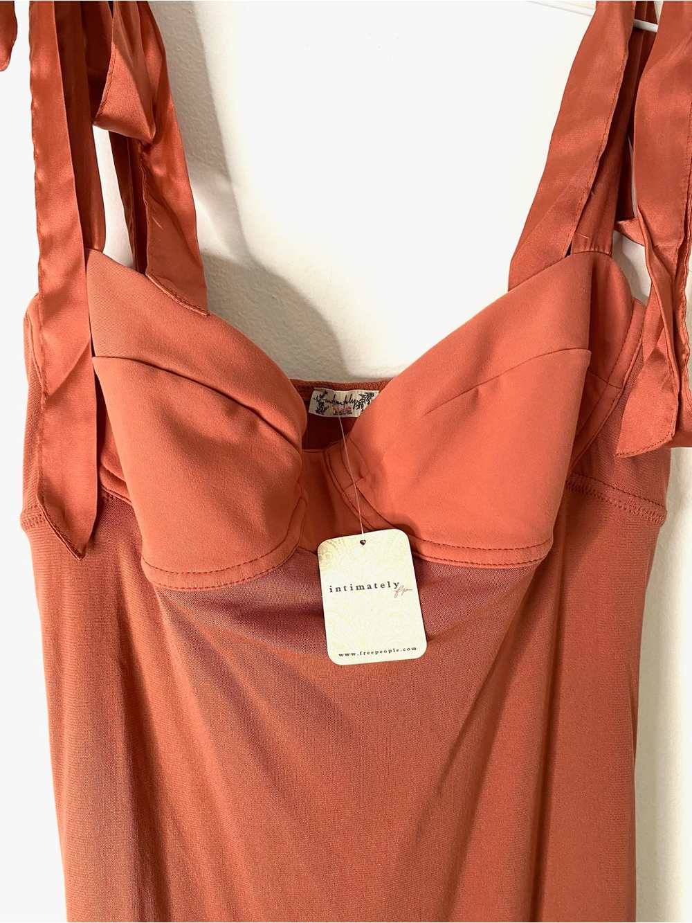 Free People Got Glam Mesh Slip Dress Orange Adjustable Tie Straps NWT - Picture 4 of 10